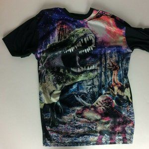 Psychedelic Dinosaur Graphic Tee Large Polyester